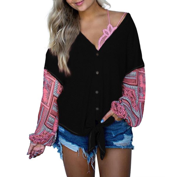 

ladies fashion autumn print stitching long-sleeved knit cardigan top, White;black