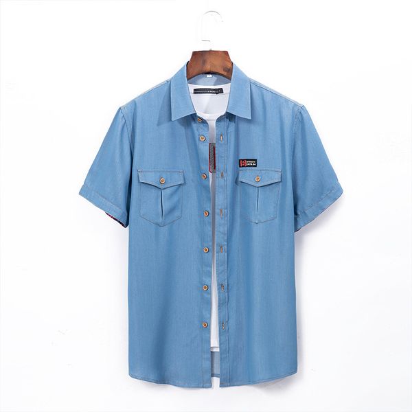 

new arrival summer men denim pure color short sleeve loose shirts casual super large fashion plus size l xl 2xl 3xl 4xl 5xl 6xl, White;black