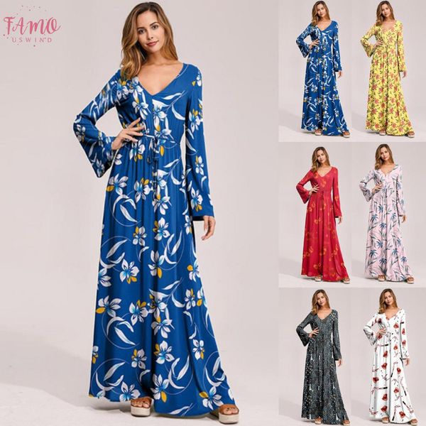 

new fashion women vintage daily casual long sleeve v neck printed patchwork meshlong dress floor length wholesale z4, Black;gray
