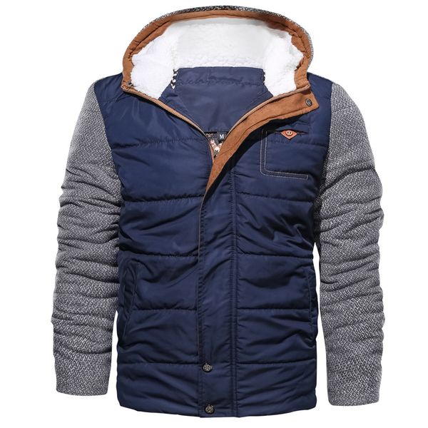 

men's autumn winter patchwork hoodie zipper loose outdoor coat blouse windbreaker hoodie field jacket outwear 7.29, Tan;black