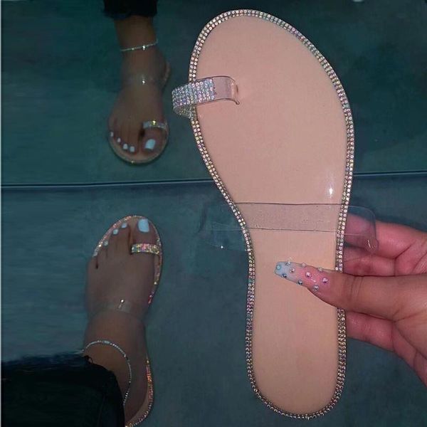

slippers sagace flat flip flop women casual beach shoes open toe transparent fashion rhinestones slip-on woman, Black