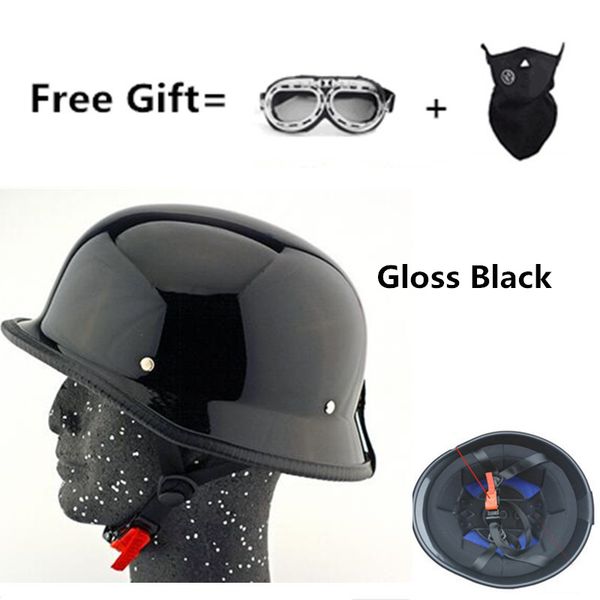 

motorcycle german style half face helmet motocross bike gloss black