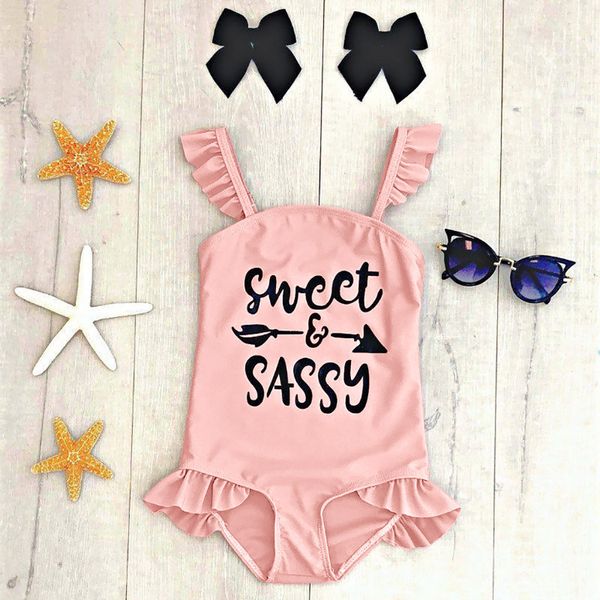 

toddler kids baby girls ruffles letter swimsuit bikini swimwear bathing suit swim suits drop shipping, Black