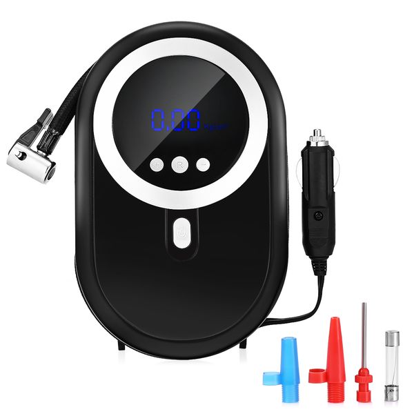 

mini 150 psi 12v 120w digital portable tire inflator car air compressor pump for motorcycle bicycle with a light