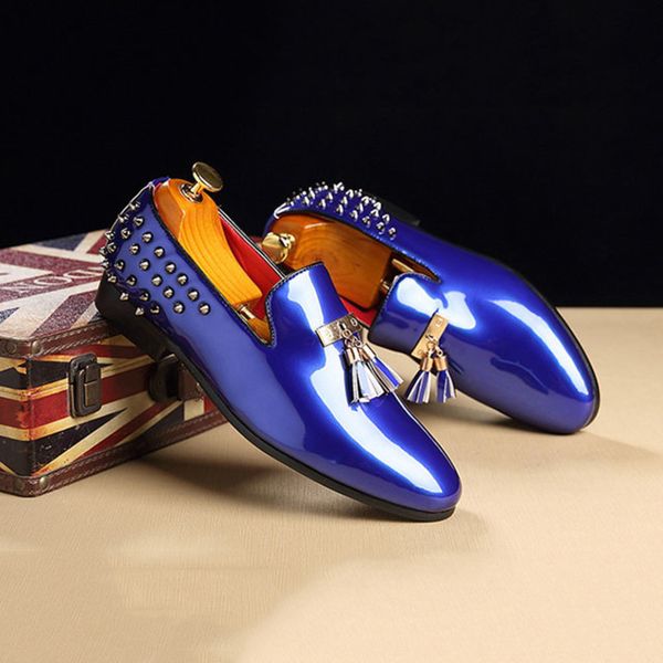 

merkmak spring rivet men loafers shoes fashion personality solid slip on leather shoe man party footwear flats big size 37- 48, Black