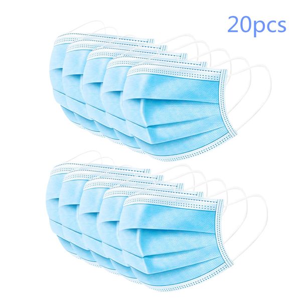 

protective disposable mask anti dust mouth-muffle 3 layers of nonwoven fabric breathable material mask prevent germ respirator 20pcs