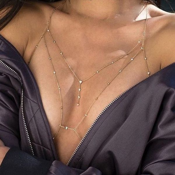 

beads body necklace chain jewelry 2017 women chain bra statement necklace maxi collier bijoux beach accessories, Silver
