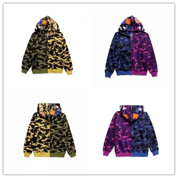 

a bathing a ape 19bape men's colorblocked camouflage terry hooded sweater jacket, Black