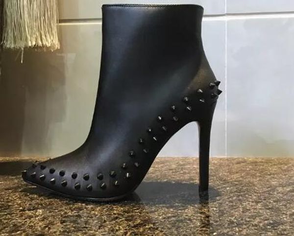 

womens half high heel 10cm pointed toes mid-calf booties ladies knight suede leather boots size 34-42 [original box] #25, Black