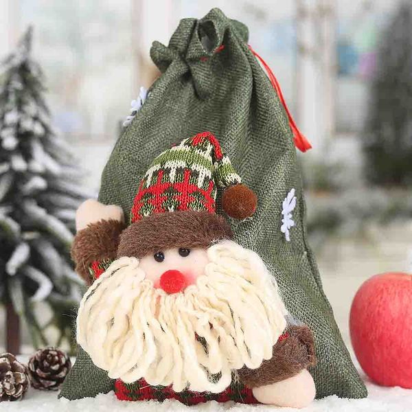 

santa claus elk doll drawstring candy bags christmas gift greeting card hangings linen bags party cookie candy package gifts bag