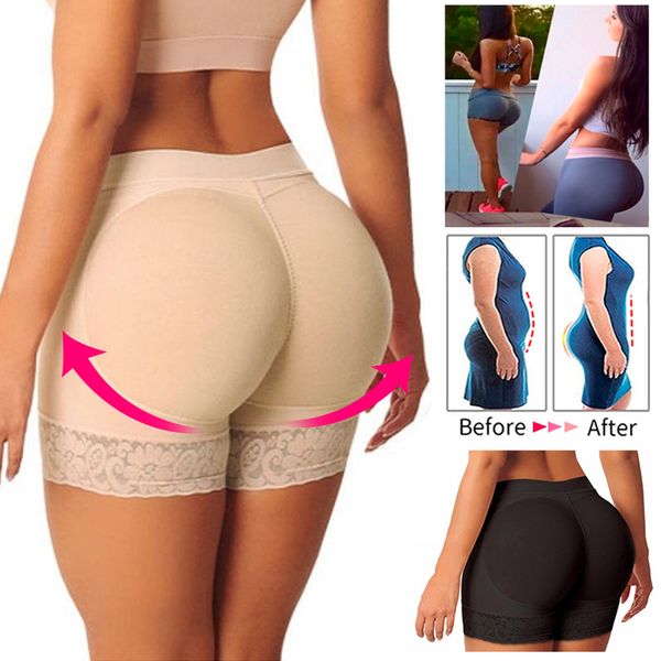 

women booty padded control panty butt lifter and hip enhancer seamless boyshorts underwear breathable push up fake big ass butt body shaper, Black;white