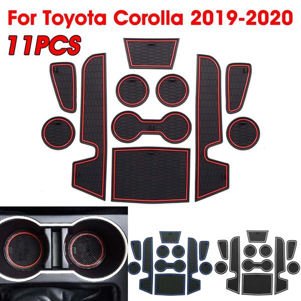

audew 11pcs / set пвх противоскользящая матс кубок pad держатель дверей консоли liner dashboard non-скользят колодки для corolla 2019-2020