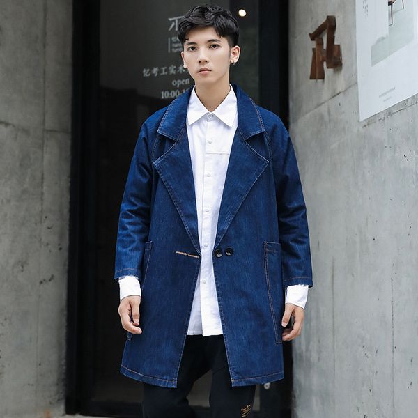 

2019 new autumn cowboy lapel jacket male loose windbreaker jacket, Black