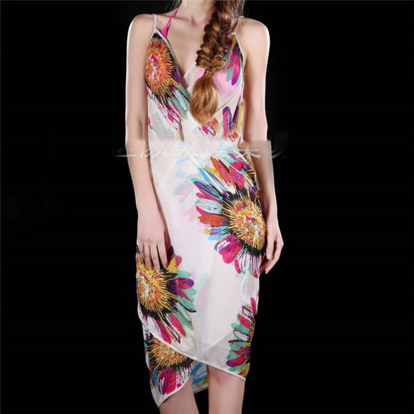 

cover-ups printed beach dress women halter sling chiffon towel bikini wrap pareo skirts open-back swimwear