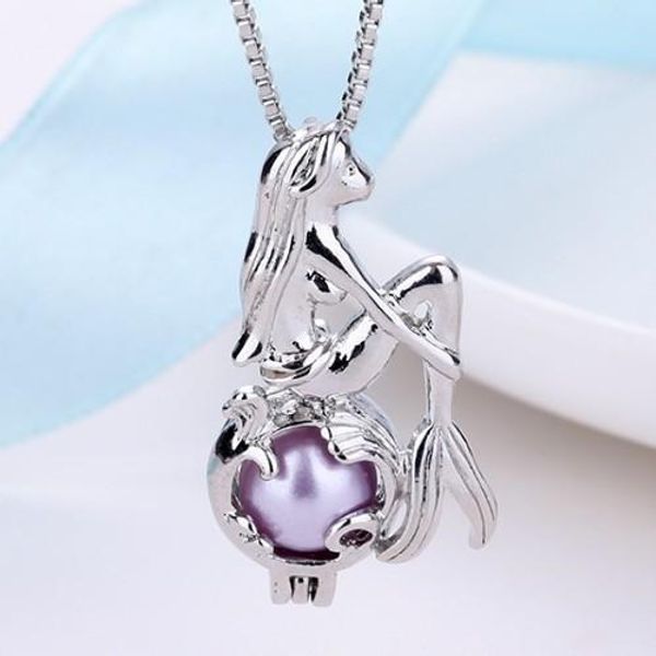 

mermaid necklace imitation pearl cage pendant necklace beautiful women female jewelry collier party jewelry gifts choker pendant & necklace, Silver