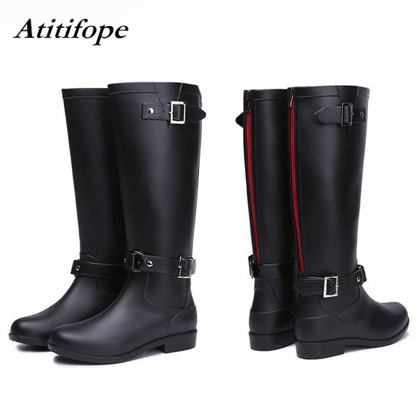 

atitifope women's rain boots pvc ladies rubber shoes zip buckle outdoor mid-calf ladies boots waterproof female casual shoes, Black