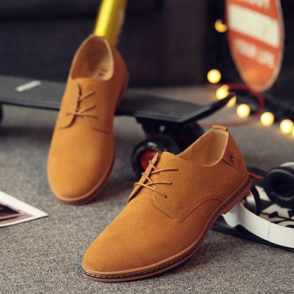 

brand men casual shoes lace up leather shoes male pointed toe matte leather lightweight flat, Black