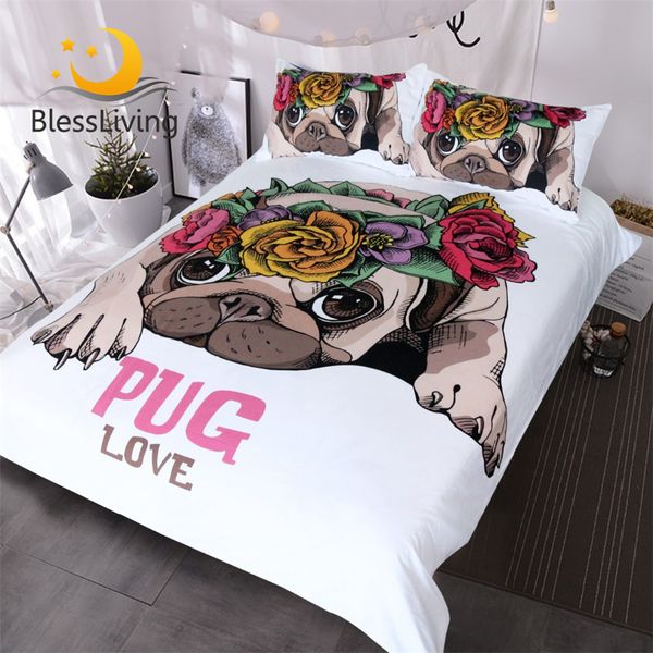 

blessliving trendy puppy bedding set love pug rose bed set  sweet valentine's day gift kawaii duvet cover for dog lover