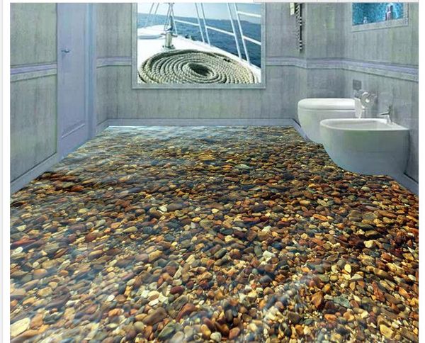 

waterproof wallpaper for bathroom wall 3d cobblestone floor tile decorative painting