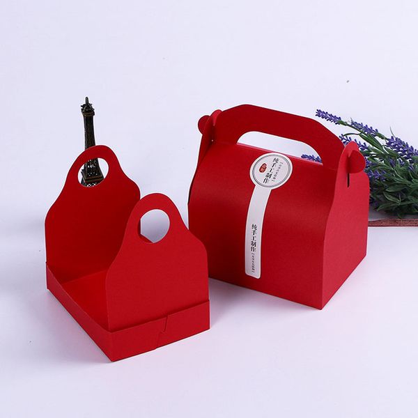 

red portable handle gift box baking bread cake package boxes wholesale