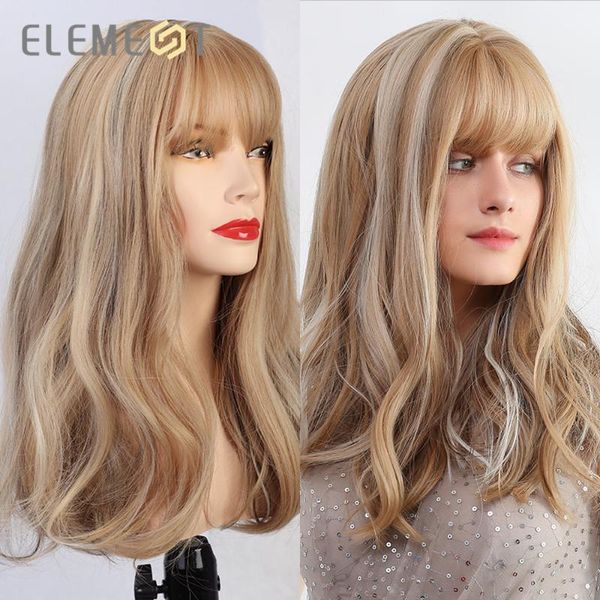 

long natural wave hair synthetic blonde mix grey wigs with air bangs for white/black women cosplay party