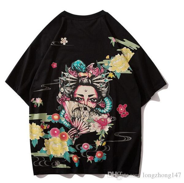 

chinese style printed shirts 20ss man casual t-shirt loose cotton short sleeves fashion coat clothes chinoiserie tees outwear tee, White;black