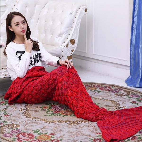 

2017 new arrival mermaid tail super soft crochet throw handmade knitted blanket scaly carpet sofa blanket