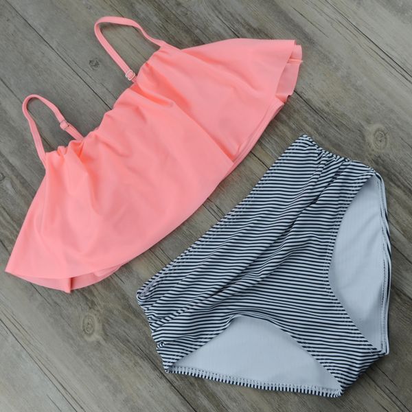 

swimwear for women bikinis for women bikini 2019 flounced swimwear women two piece striped bathing suits crop biquini push up swim, White;black