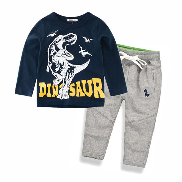 

2020 children's clothing 2 3 4 5 6 7 8 years kids clothes set autumn boys clothes dinosaur cotton long sleeve t-shirts and pants, White