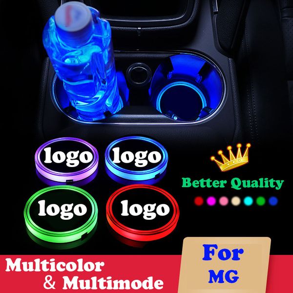 

2x car luminous cup mat for mg zt-t tf zr zt car logo light accessories anti slip 7 colors usb atmosphere