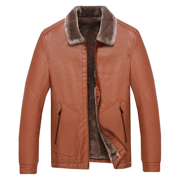 

men winter casual solid color jacket turn-down collar zipper long sleeve coats wool conventional khaki brown outwear blouses, Black;brown