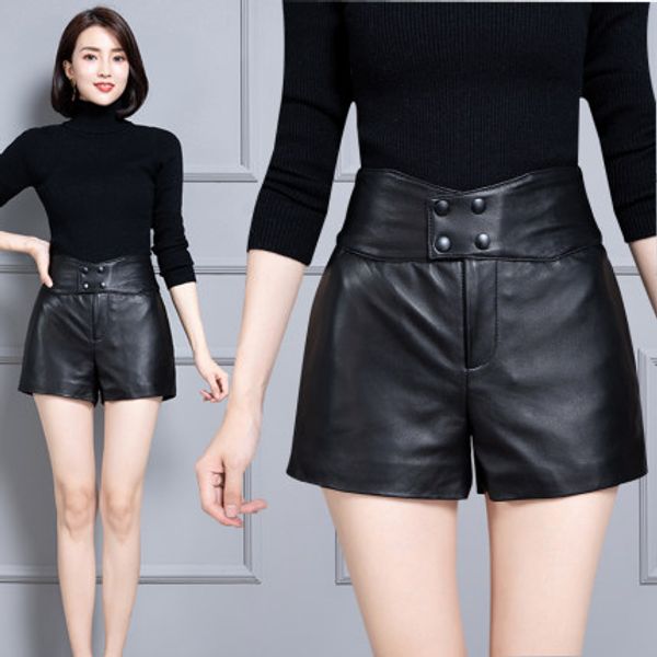 

2020 женщины new real подлинная овцы кожа шорты ks63, White;black