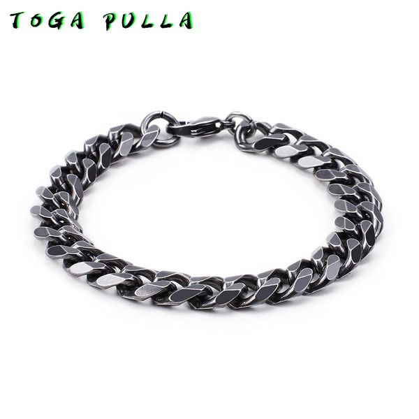 

vintage black stainless steel mens bracelet on hand 6/8/9/11mm wide fashion men's biker chain bracelet cool punk rock jewelry