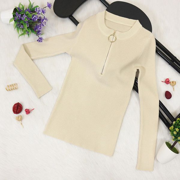 

zipper sweater autumn winter women sweater pullover female o-neck knitted slim pullovers femme, White;black