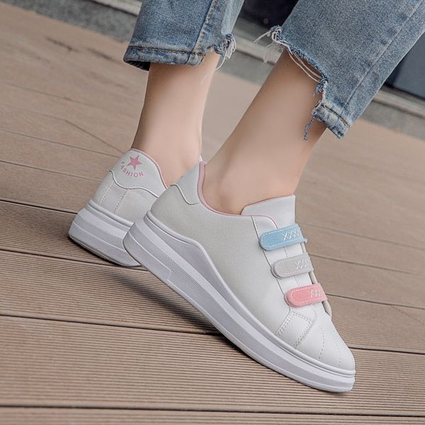 

2019 autumn new korean version versatile velcro thick sole small white shoes female fashion student sports leisure single shoes female shoes, Black