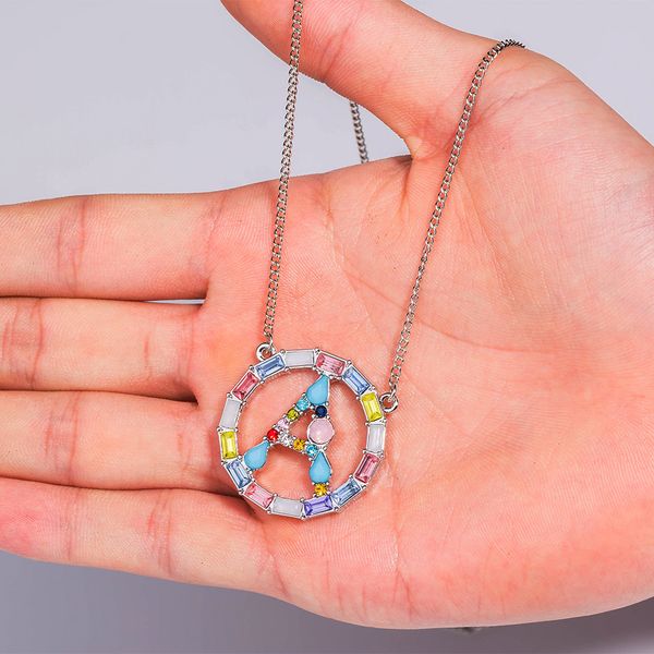 

золото серебро цвет письмо подвеска женщины ожерелье урожай кристалл круг boho цепи ожерелье подарка ювелирных изделий, Silver