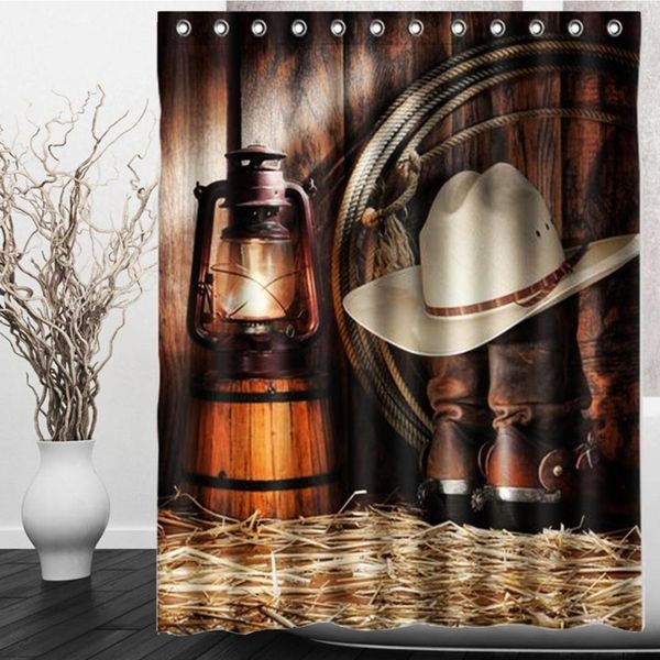 2019 Vintage Western Cowboy Waterproof Shower Curtains Hat Boots