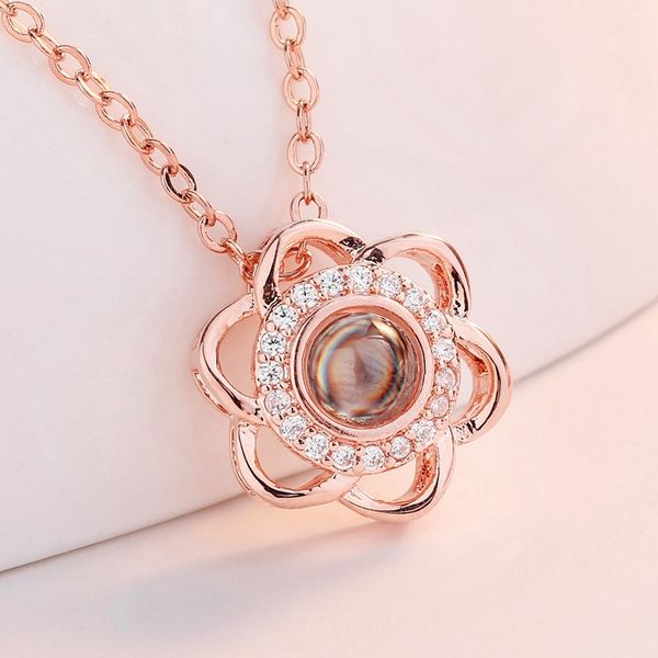 

100 languages i love you necklace rose necklace memory projection pendant temperament wild flowers necklaces, Silver