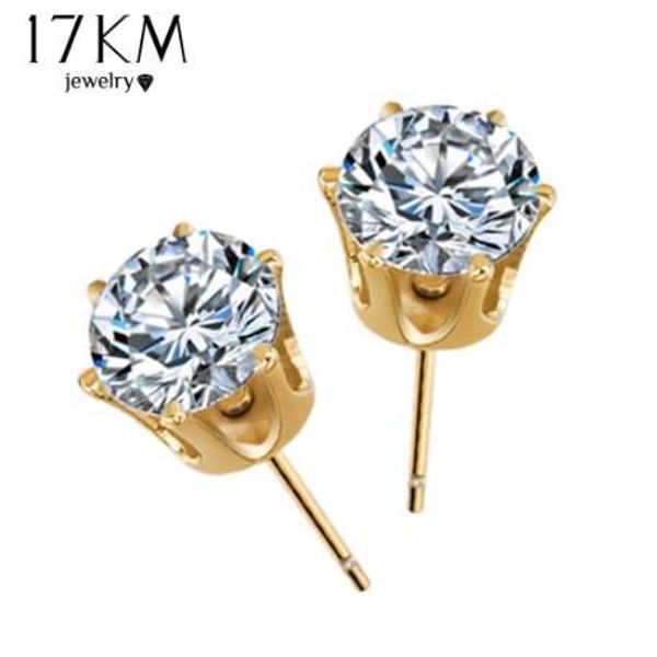 

17km brand design new fashion popular luxury crystal zircon stud earrings elegant earrings jewelry for women jewelry earring, Golden;silver