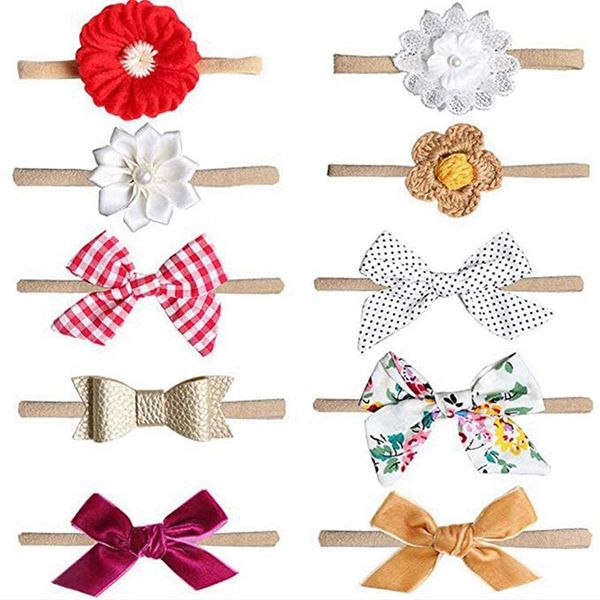 

baby girl super stretchy headband big lace petals flower baby hair band newborn hair accessories (10pcs, White;golden