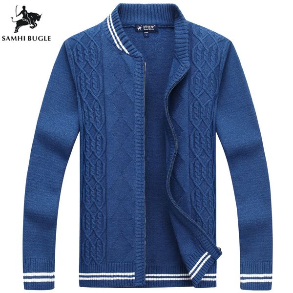 

2019 promotions thick autumn winter coat zipper cardigan sweater collar men's casual striped decoration loose sweater, White;black