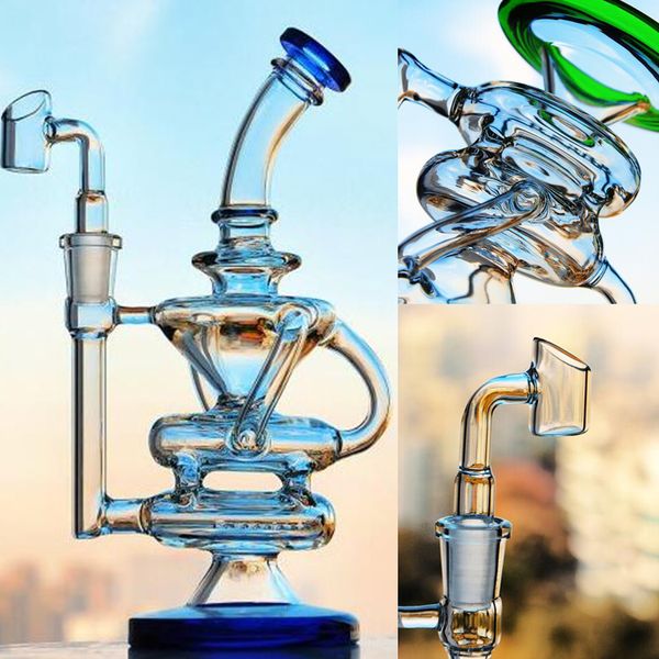 8.4 inç Yeşil Mavi Çapraz Gericilik Cam Su Bongs Temiz Cam Yağ Teçhizatları Bubbler Sigara Sigara Sigara Sigara Çarpışma