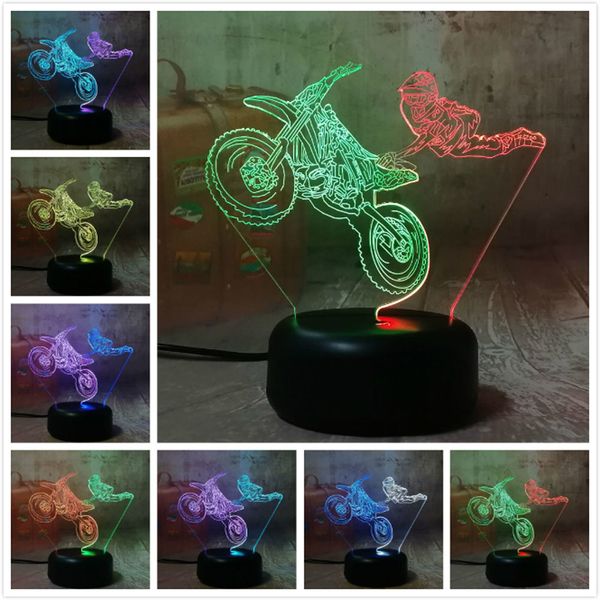 

cool boy riding motorcycle 3d led night light mixed dual colors 7 rgb color change bar home decoration christmas gift for kids