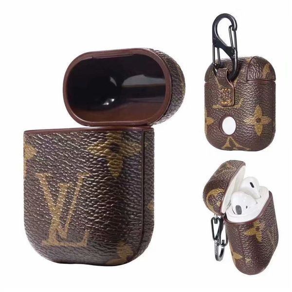 

monogram case headphone cover pu case for airpods case charging wireless bluetooth anti-lost protect earphone shell with keychain