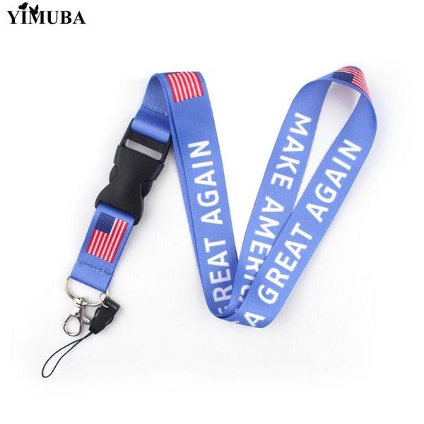 

yimuba trump 2020 lanyards keychain usa flag america great again printed ribbon straps key ring holder for supporters collection, Silver