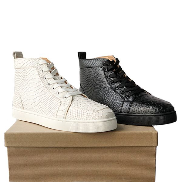 

beat quality studded spikes designer shoes red bottom trainers men women black snake print leather high lace up fashion flat sneakers