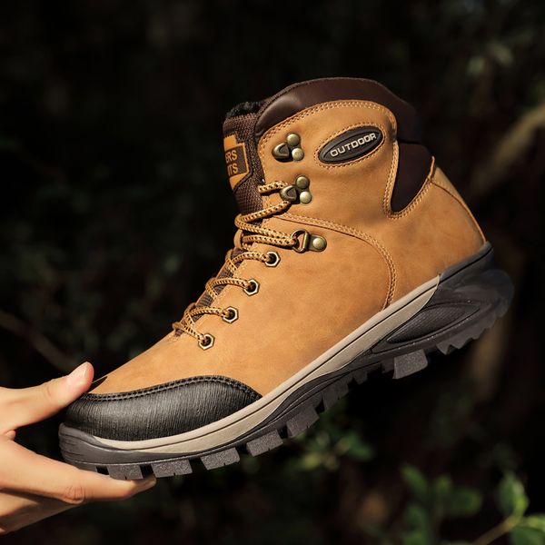 

outdoor men hiking boots waterproof leather shoes climbing man shoes tactical warm ankle boots trekking men winter snows, Black