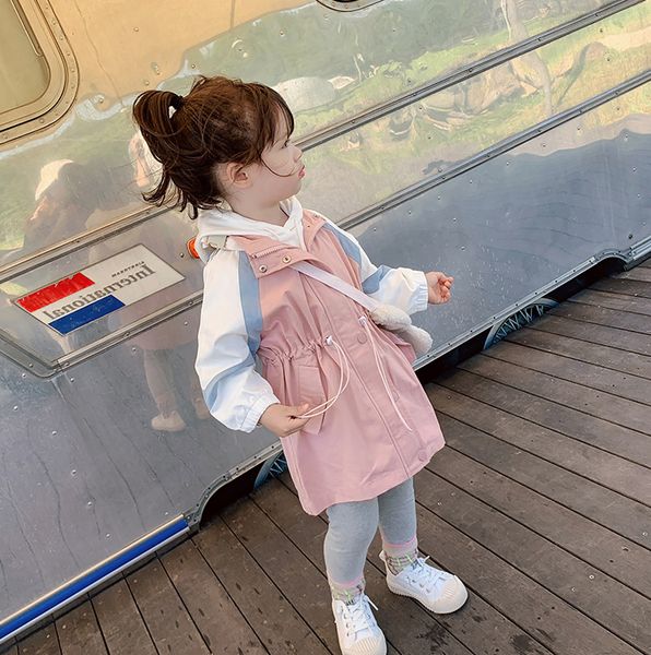 

wlg girls patchwork trench kids spring autumn khaki pink turn down collar zipper trench coat baby girl fashion clothes 3-7t, Blue;gray