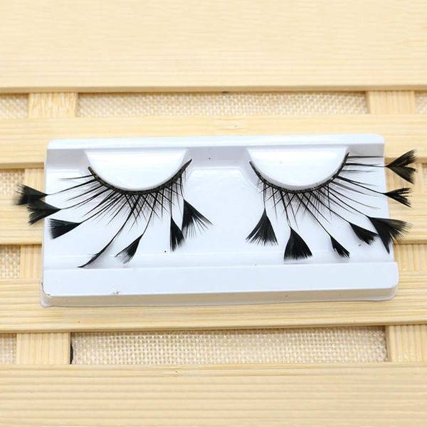 

1 pair art party fashion stage artificial feather long makeup extension masquerade reusable charming false eyelash exaggerated