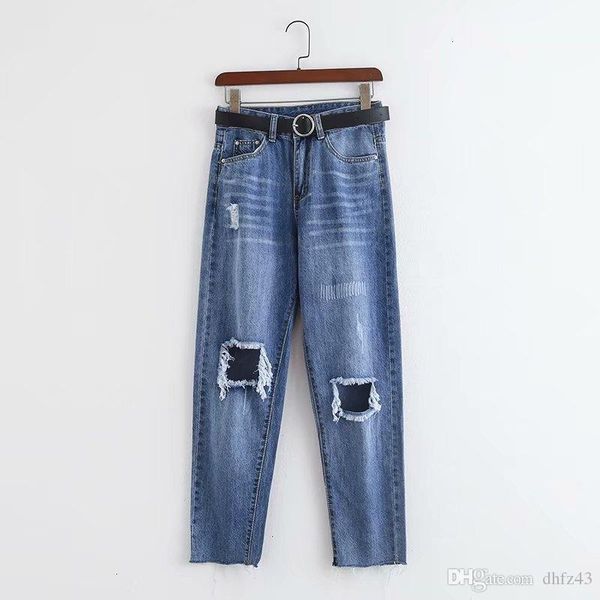 

purchase qq53 -1993 european and american fashion jeans with holes in waistband, Blue